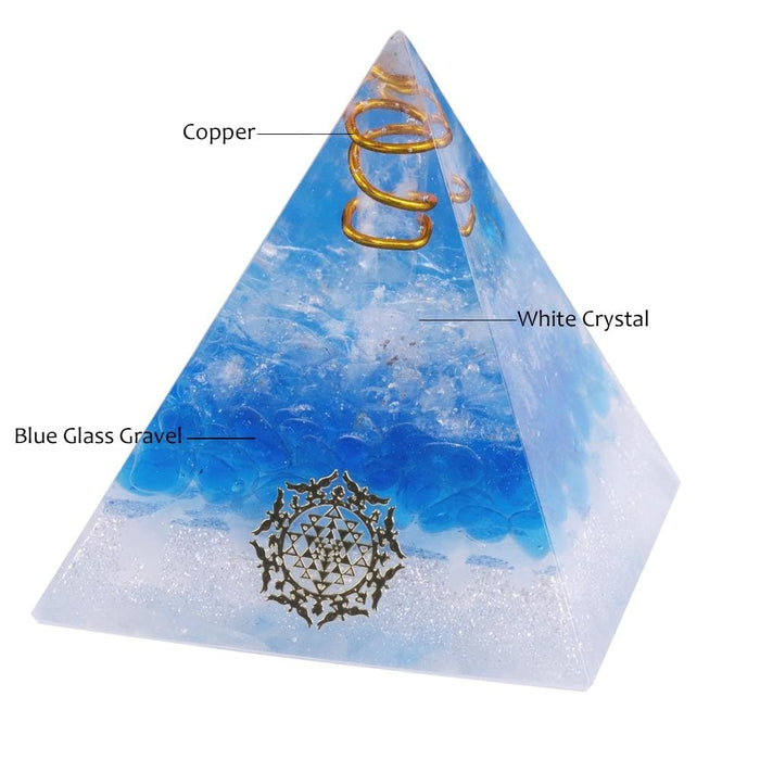 Orgone Pyramid with Healing Blue Glass Gravel Energy 