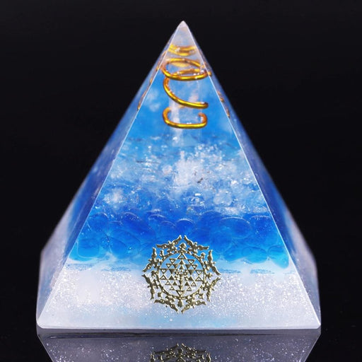 Orgone Pyramid with Healing Blue Glass Gravel Energy 