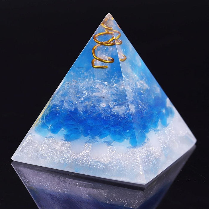 Orgone Pyramid with Healing Blue Glass Gravel Energy 