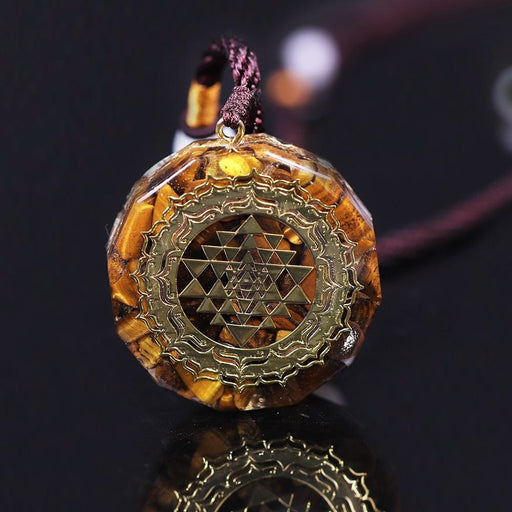 Orgonite Necklace Sri Yantra Pendant Sacred Geometry Tiger