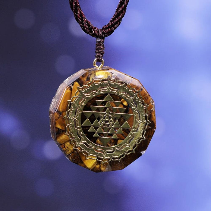 Orgonite Necklace Sri Yantra Pendant Sacred Geometry Tiger