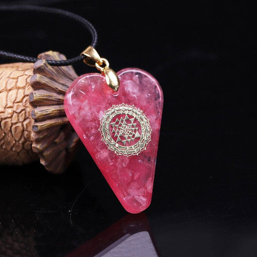 Orgonite Pendant Pink Heart Necklace Healing Crystals