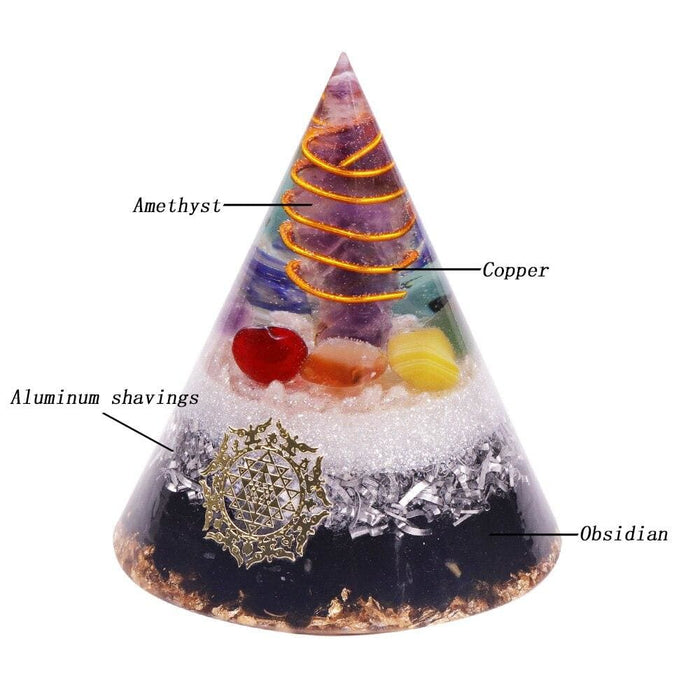 Orgonite Pyramid Amethystine Point In Gold Circle