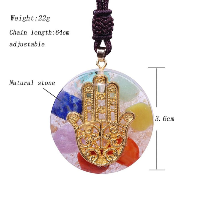 Orgonite Senven Chakra Energy Necklace Reiki Pendant Hand of