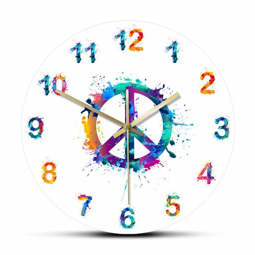 Peace Symbol In Watercolor Splashes Decorative Wall Clock