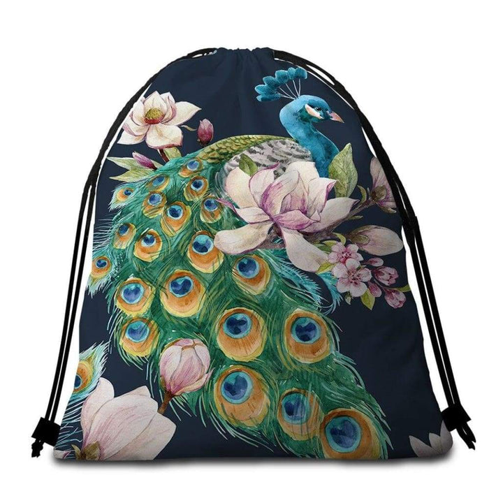 Peacock Bird Print Round Beach Towel