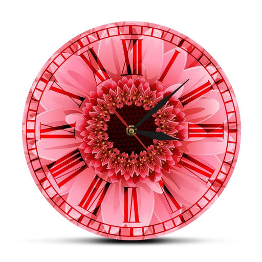 Pink Gerbera Flower Retro Roman Numerals Wall Clock Daisy