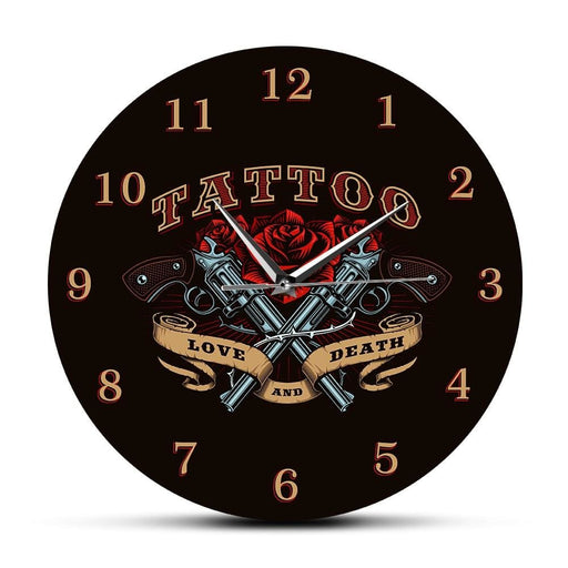 Pistol And Rose Love Death Tattoo Studio Sign Decorative
