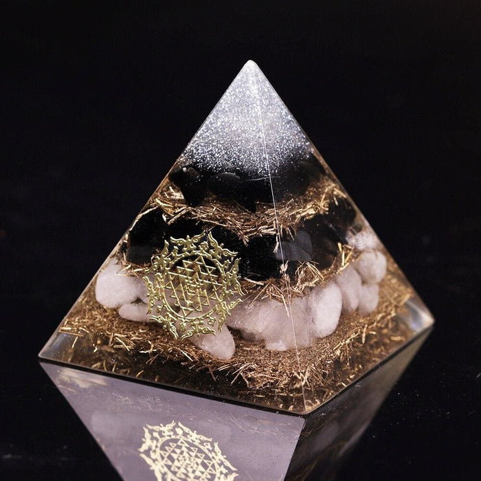 Powerful Orgonite Pyramid Obsidian Copper Shavings Orgone