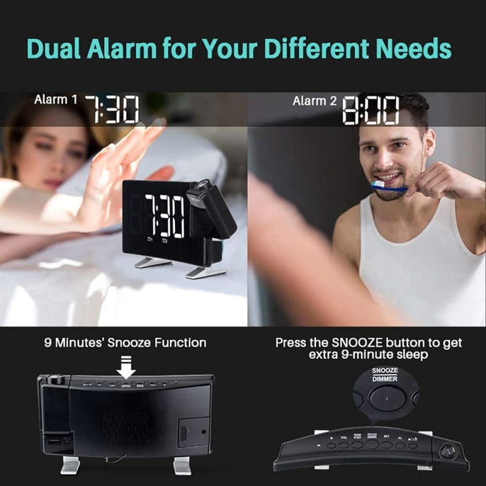 Vibe Geeks Projector Fm Radio Led Display Alarm Clock-