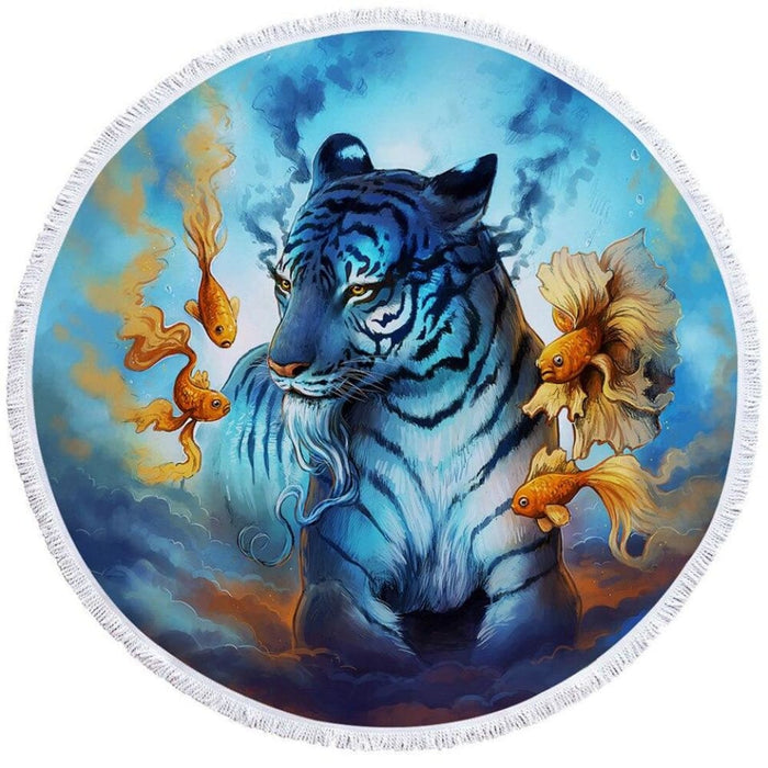 Psychedelic Tiger Round Beach Towel