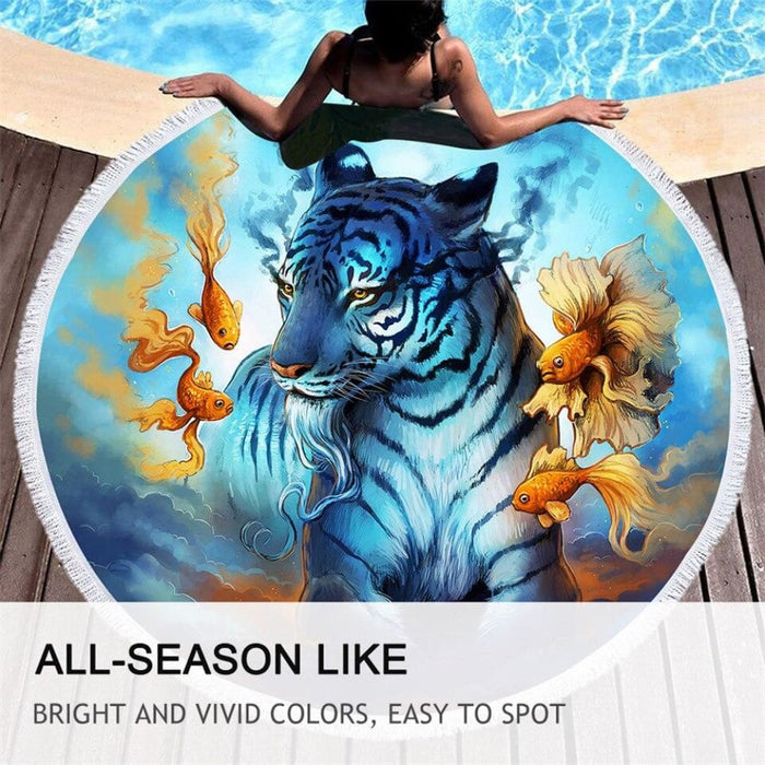 Psychedelic Tiger Round Beach Towel