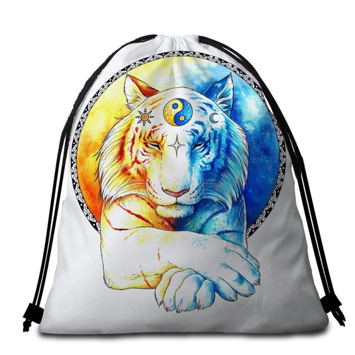 Psychedelic Tiger Round Beach Towel