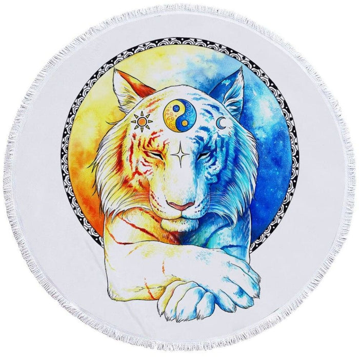 Psychedelic Tiger Round Beach Towel