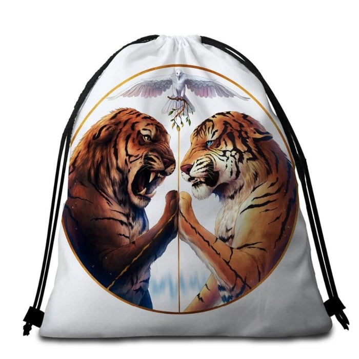 Psychedelic Tiger Round Beach Towel