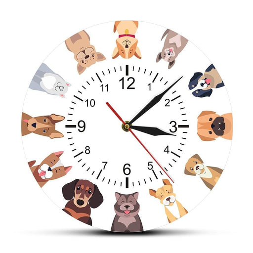 Different Purebred Dogs Cartoon Wall Clock Canine Home Decor