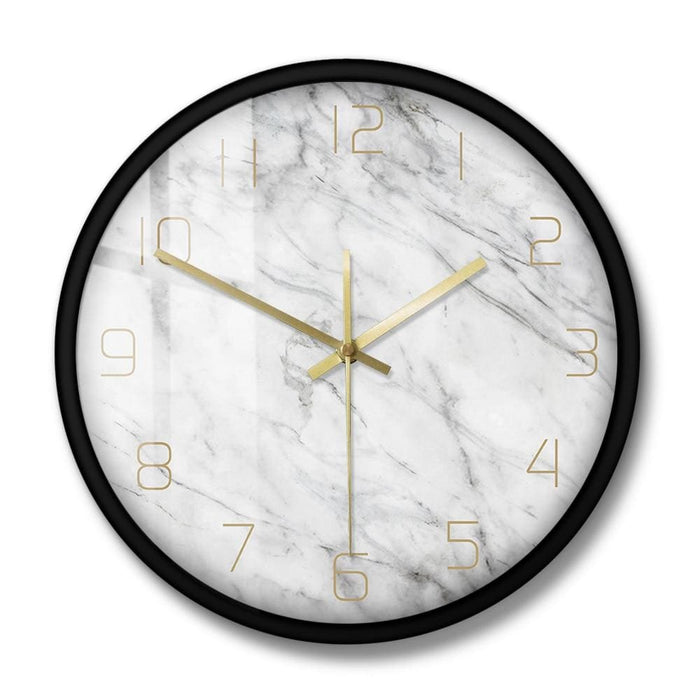 Quartz Analog Quiet Marble Wall Clock 3d Chic White Print