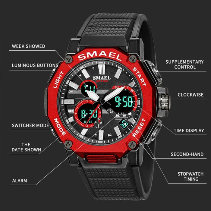 Quartz Watches Sports Smael Brand Male Clock Alarm 50m