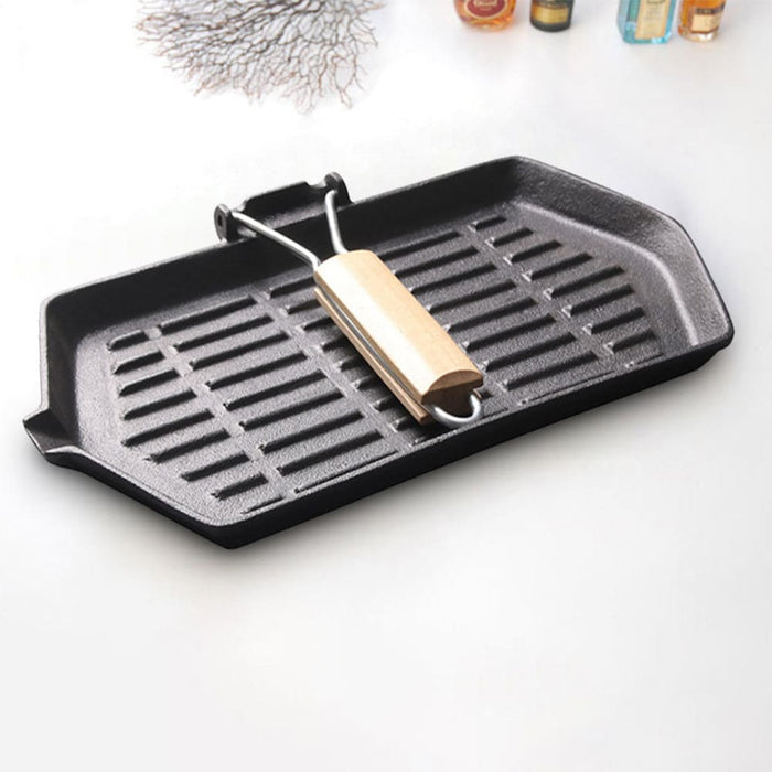 Rectangular Cast Iron Griddle Grill Frying Pan With Folding