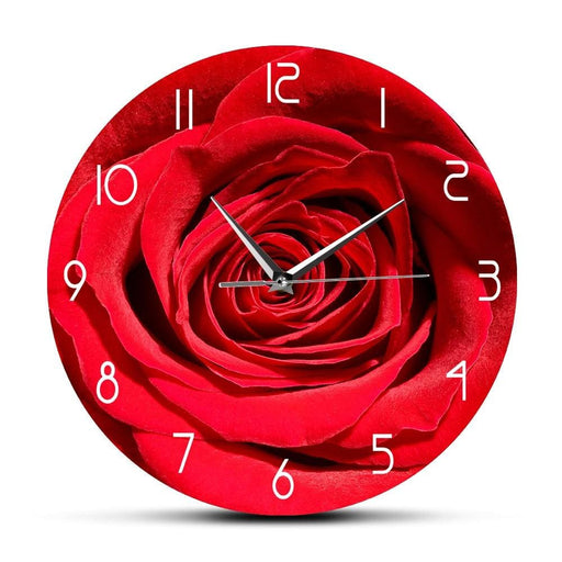 Red Rose Flower Print Custom Name Wall Clock Modern Floral