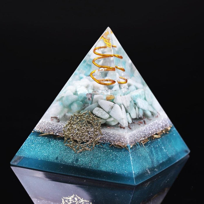 Reiki Amazonite Crystal Orgone Pyramid Healing Quartz Energy