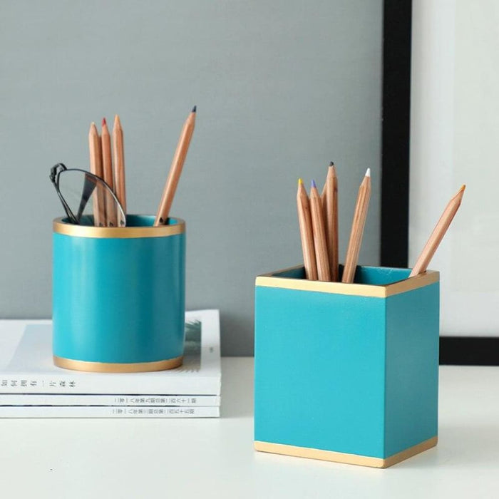 Resin Marbelize Pen Holder Desk Stand Cup For School Office