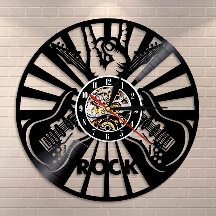 Rock Hand Sign Wall Art Led Vinyl Record Clock Music Room
