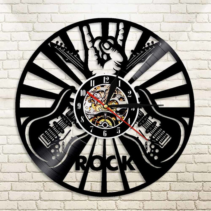 Rock Hand Sign Wall Art Led Vinyl Record Clock Music Room