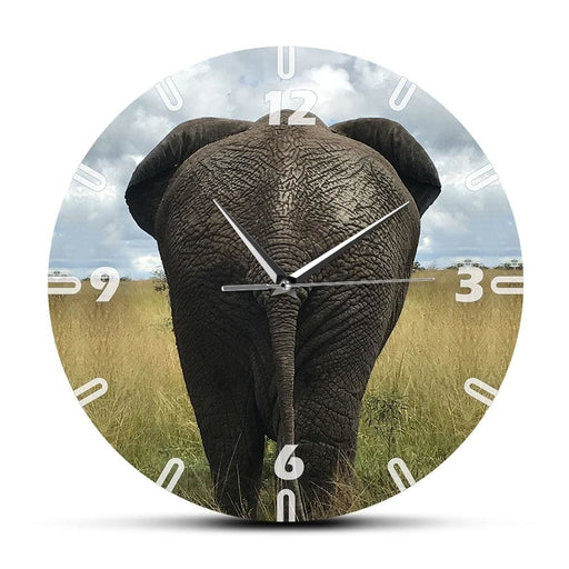 Safari Elephant Butt Silent Non Ticking Wall Clock Funny