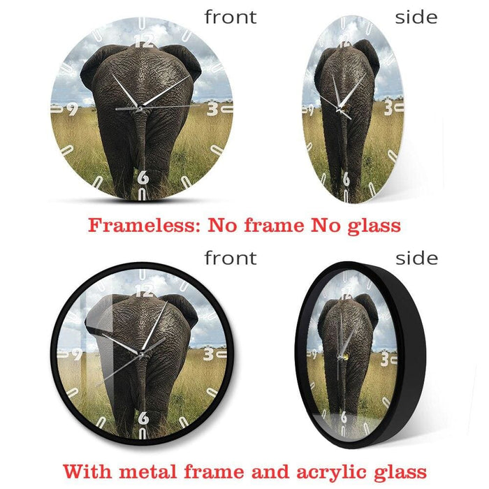 Safari Elephant Butt Silent Non Ticking Wall Clock Funny