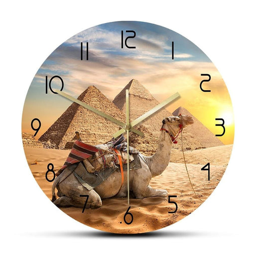 Sahara Animals Sunset Desert Camel Wall Clock Egypt Pyramids