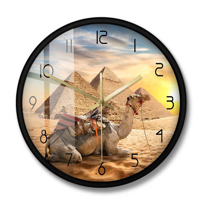 Sahara Animals Sunset Desert Camel Wall Clock Egypt Pyramids