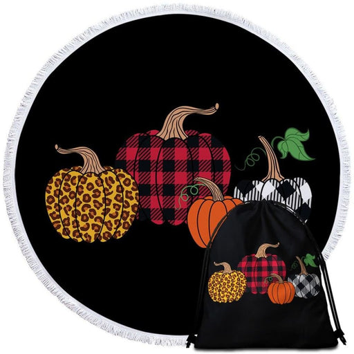 Scottish Pattern Halloween Tartan Round Beach Towel