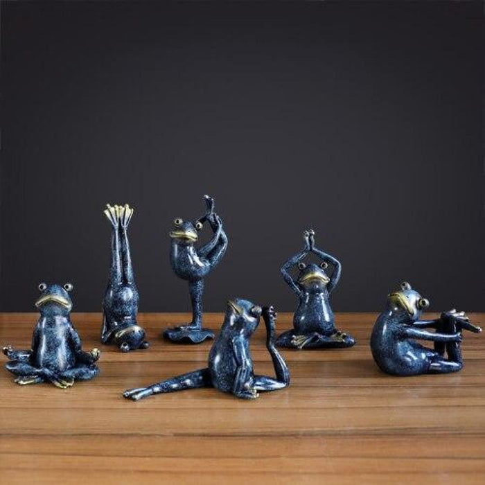 Set Of 6pcs Yoga Frogs Figurines Resin Miniature For Home