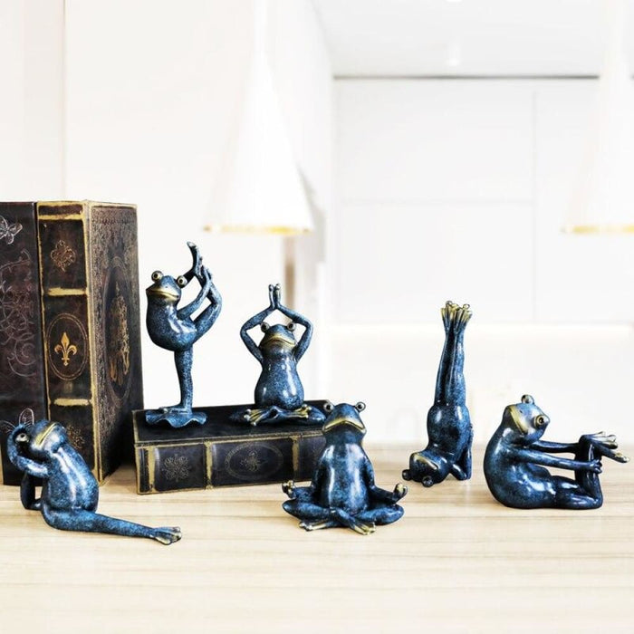 Set Of 6pcs Yoga Frogs Figurines Resin Miniature For Home