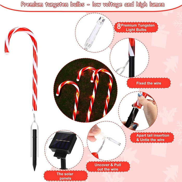 Vibe Geeks Solar Powered Christmas Candy Cane Pathway