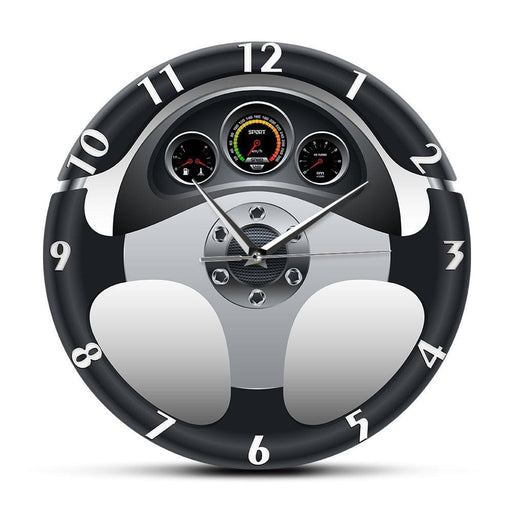 Sport Car Steering Wheel And Dashboard Printed Wall Clock