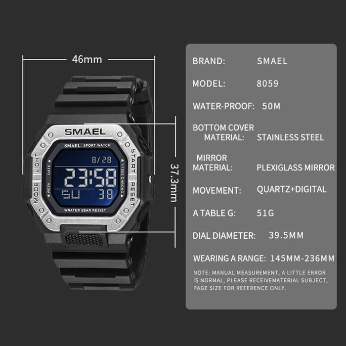 Sport Watches Digital Smael Brand Led Clock Waterproof Auto