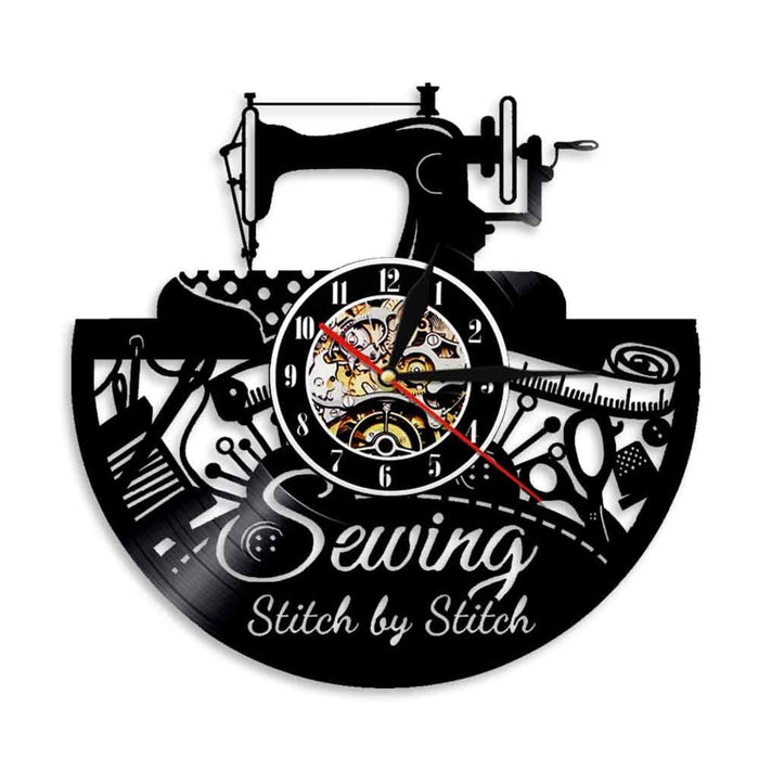 Stitch By Sewing Quotes Wall Art Vinyl Record Led Clock