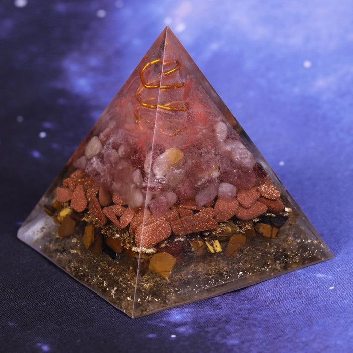 Strawberry Crystal Halo Energy Converter Orgonite Pyramid