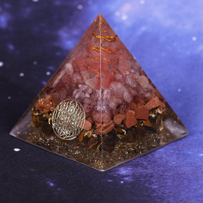 Strawberry Crystal Halo Energy Converter Orgonite Pyramid