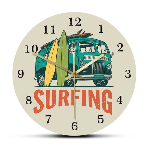 Surfing Time Vintage Car Kombi Camper Van Wall Clock Summer