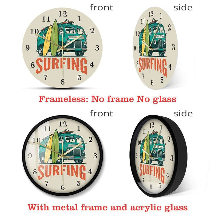 Surfing Time Vintage Car Kombi Camper Van Wall Clock Summer
