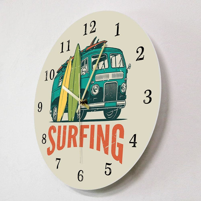 Surfing Time Vintage Car Kombi Camper Van Wall Clock Summer
