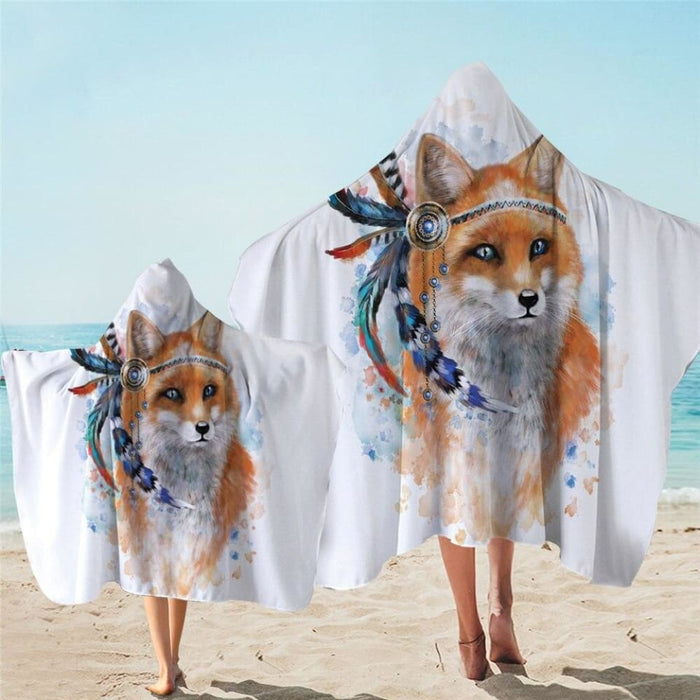 Tiger Fox Hooded Towel Watercolor Microfiber Bath With Hood
