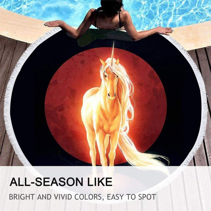 Last Unicorn By Jojoes Art Round Beach Towel