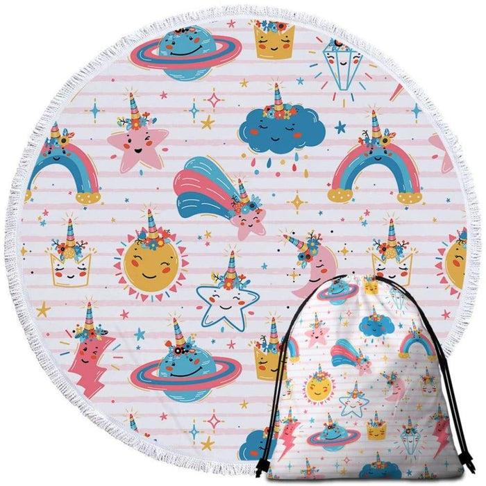 Unicorn Print Round Beach Towel