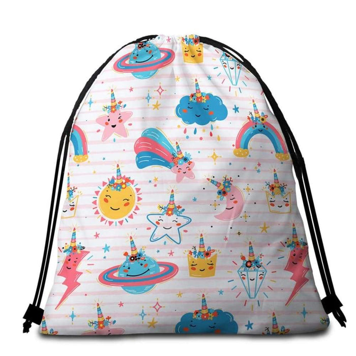 Unicorn Print Round Beach Towel