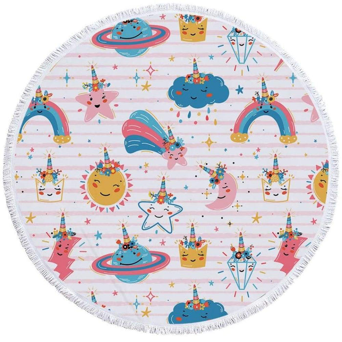 Unicorn Print Round Beach Towel