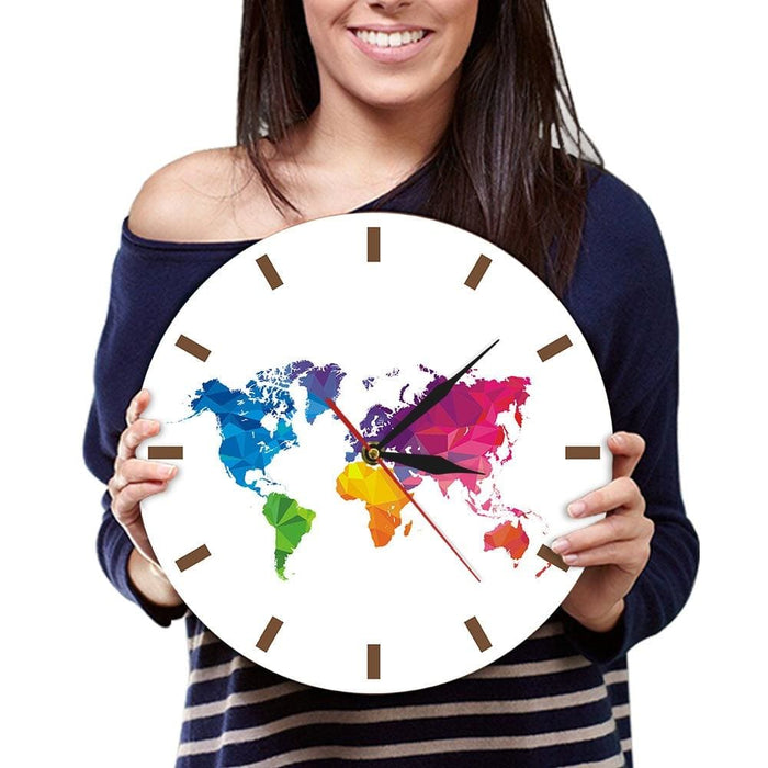Unique Colorful World Map Wall Clock Silent Movement Modern